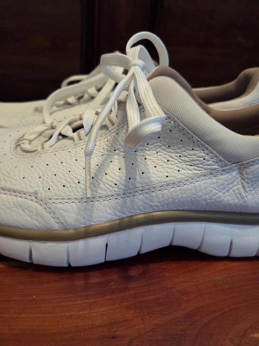 Lands' End White and Beige Athletic Sneakers